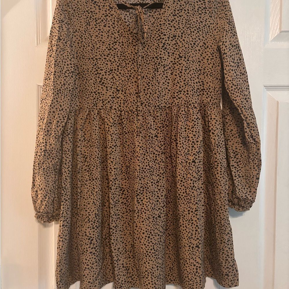 SHEIN Brown and Black Smocked Tiered Dress